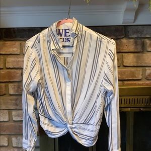 Grey and White stripped button down shirt (s)